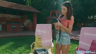 Ebony Nicole Kitt and her bff Lucy Lotus enjoy their outdoor photoshoot.When the photographer Natalie Brooks asks them to kiss they go wild